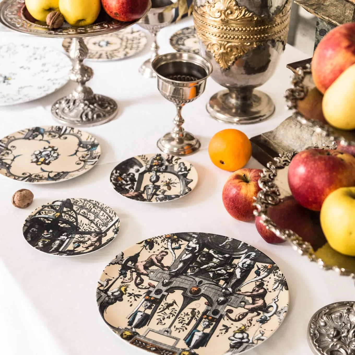 Pompei Set di 2 Piatti pane in porcellana con disegno di grottesca #5