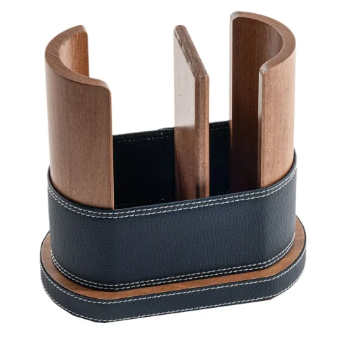 Portabicchieri Solo in ecopelle e legno blu