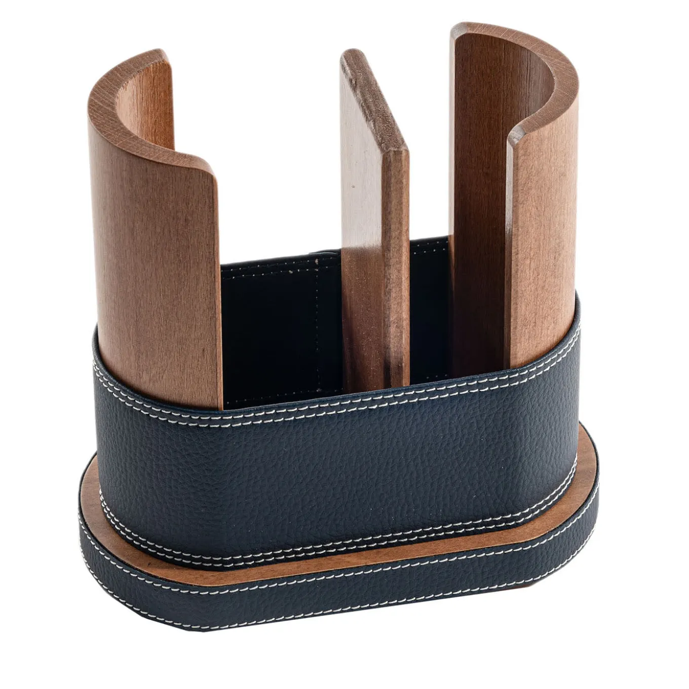 Portabicchieri Solo in ecopelle e legno blu