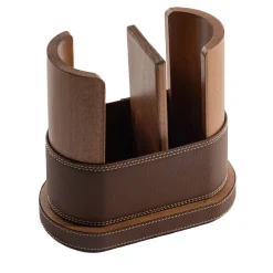 Portabicchieri Solo in ecopelle e legno marrone