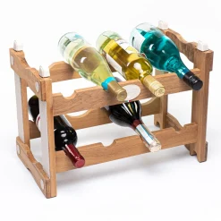 Portabottiglie in teak con inserti in ecopelle color crema