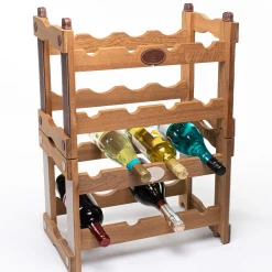 Portabottiglie in teak con inserti in ecopelle beige
