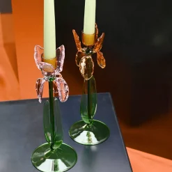 Portacandele in Vetro Rosa Iris di Summerill & Bishop
