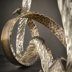 Portacandele Ribbon in Vetro di Murano Champagne e Ottone Curvato a Mano
