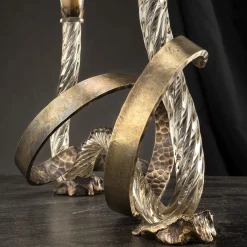 Portacandele Ribbon in Vetro di Murano Champagne e Ottone Curvato a Mano