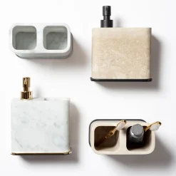 Portaspazzolino doppio in marmo beige Polo