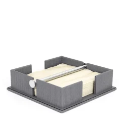 Portatovaglioli in pelle grigia con finitura Intrecciato