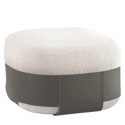 Pouf Bouclé Grigio SUMO con Tasca in Cuoio #2