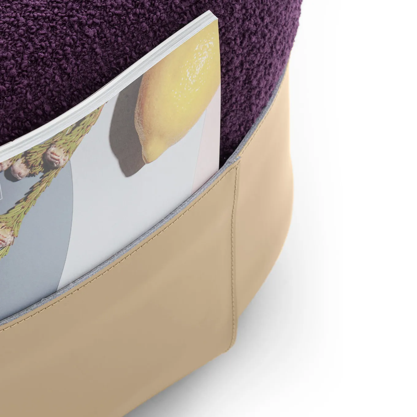 Pouf Bouclé Viola SUMO con Tasca in Cuoio