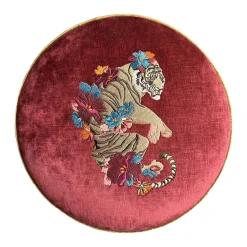 Pouf Circus ricamato in rosa fragola e bronzo