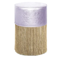Pouf con frange dorate in pelle Lillac di Lorenza Bozzol