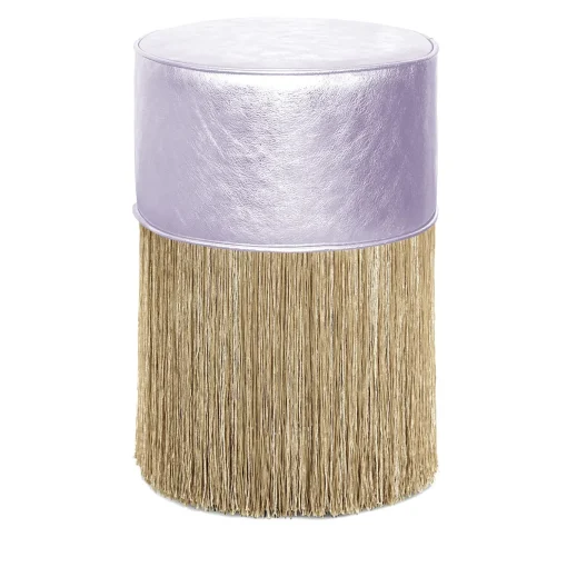 Pouf con frange dorate in pelle Lillac di Lorenza Bozzol