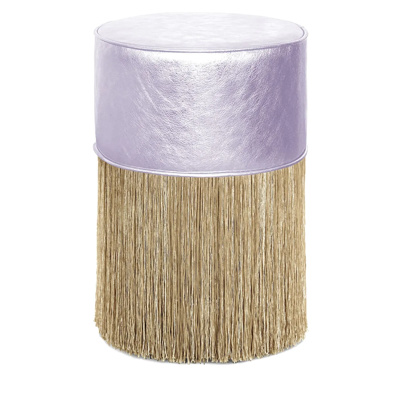 Pouf con frange dorate in pelle Lillac di Lorenza Bozzol