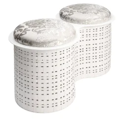 Pouf doppio in metallo bianco Currus