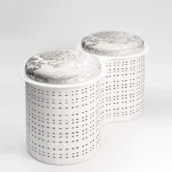 Pouf doppio in metallo bianco Currus