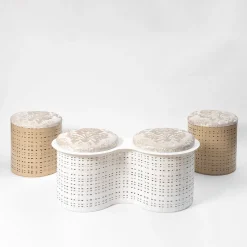 Pouf doppio in metallo bianco Currus