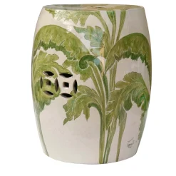 Pouf in ceramica con traforo di foglie di banano