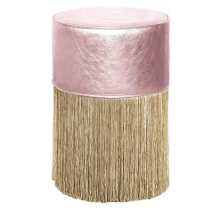 Pouf in pelle rosa con frange dorate di Lorenza Bozzoli