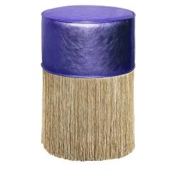 Pouf in pelle viola con frange dorate di Lorenza Bozzoli