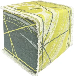 Pouf Reverso jacquard Giallo Cedro e Blu/Green Alga con frange