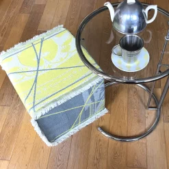 Pouf Reverso jacquard Giallo Cedro e Blu/Green Alga con frange