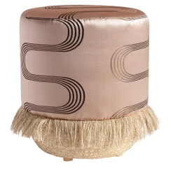 Pouf Vague Rosa con tessuto d'archivio Rubelli e base in cesta