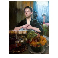 Ragazza al Bancone Olio su tela