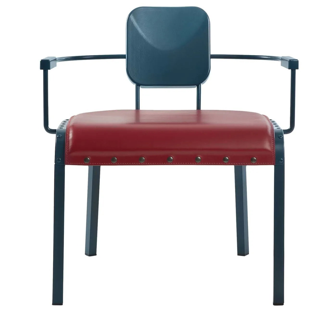 Rock4 Poltrona da salotto blu con seduta in pelle rossa di Marc Sadler