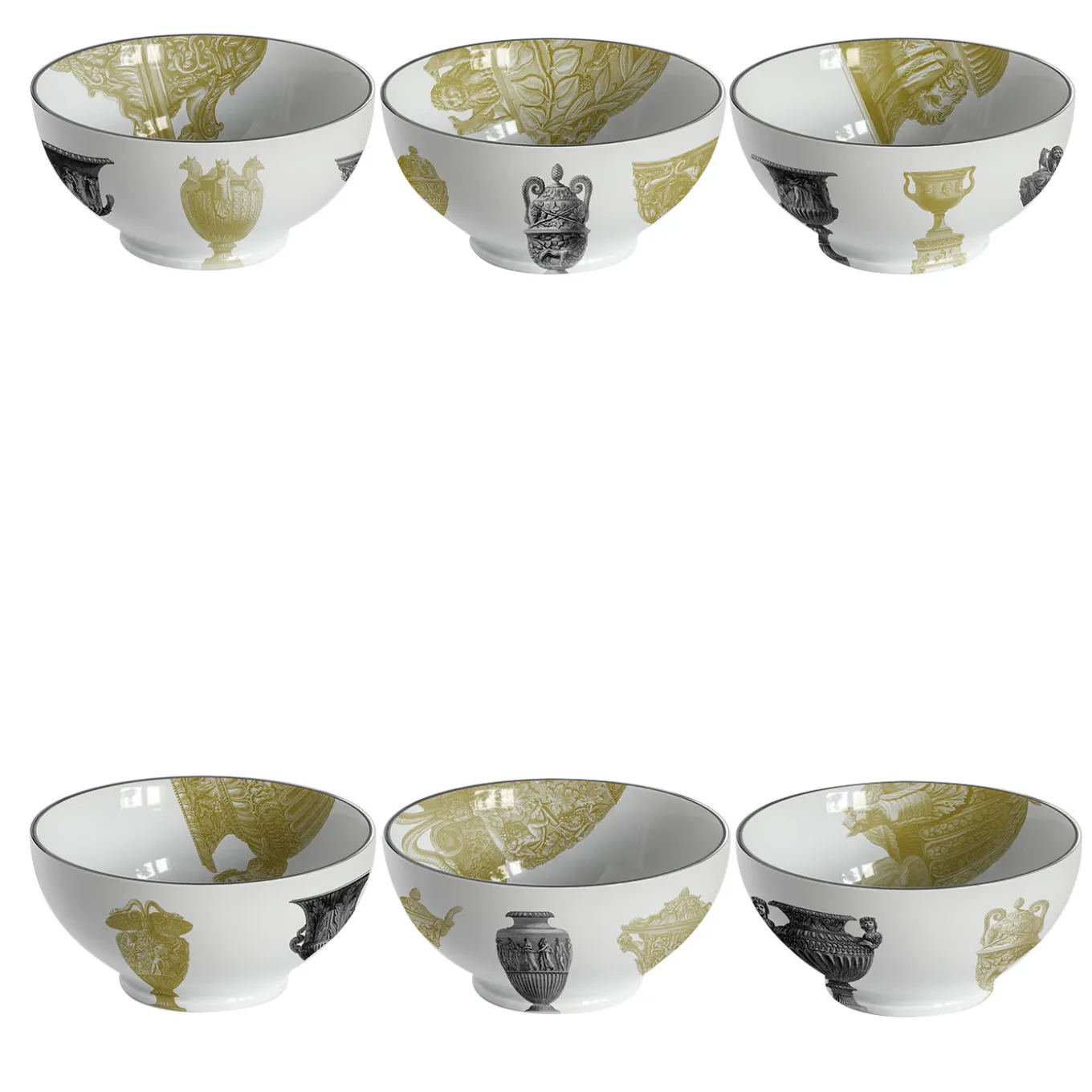 Roma Set di 6 Ciotole in porcellana con anfore antiche