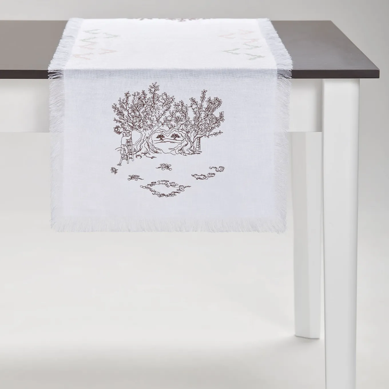 Runner bianco con frange Ulivo Pugliese