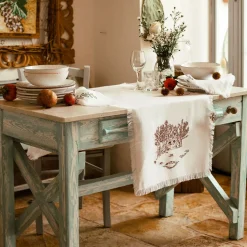 Runner bianco con frange Ulivo Pugliese