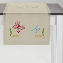 Runner Grano multicolore con frange color taupe