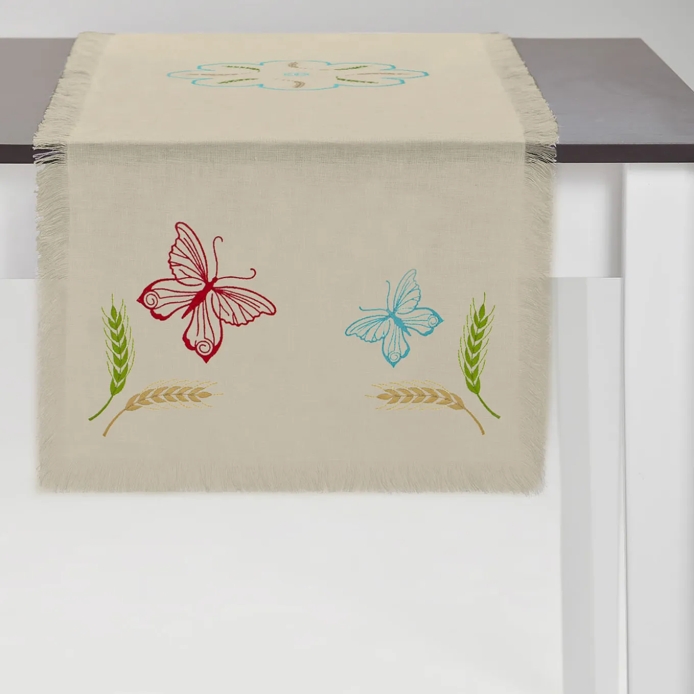 Runner Grano multicolore con frange color taupe