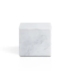 Scatola cubica in marmo bianco di Carrara con coperchio