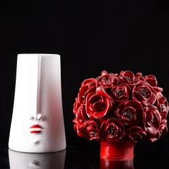 Scatola Decorativa in Ceramica Rossa Il Papavero Testa Fiorita