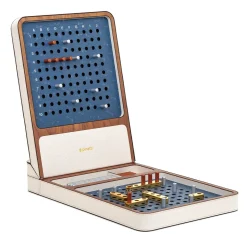 Scatola in pelle bianca con finitura in ottone Set di giochi di battaglia navale