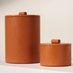 Scatola media per gioielli in pelle caramello