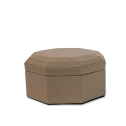 Scatola Ottagonale Del Monte 17 in Legno e Pelle Tamarone Beige