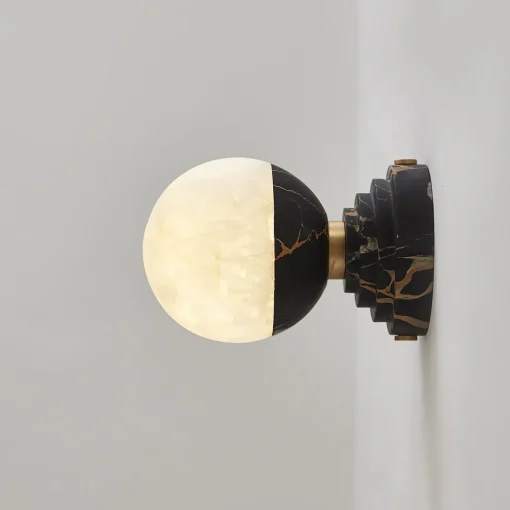 Sconce Lunar in marmo Portoro e onice
