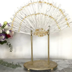 Scultura a ventaglio in oro e vetro trasparente Ventaglio di Luce
