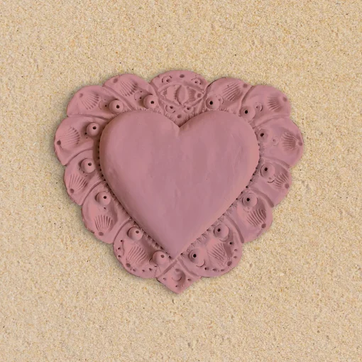 Scultura Da Parete Milagros Cuore Sacro In Gesso Rosa