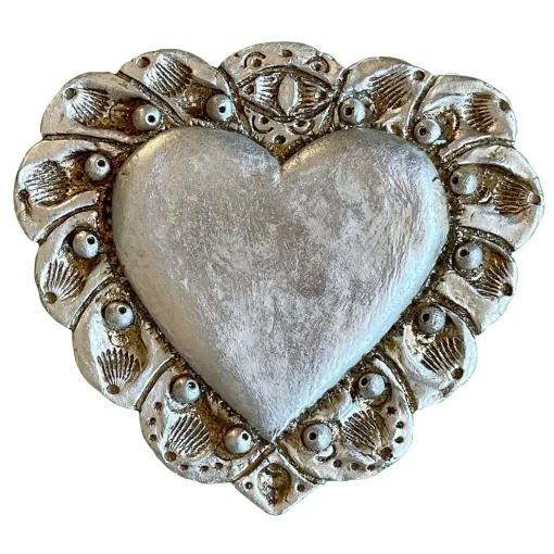 Scultura Da Parete Milagros Cuore Sacro In Gesso Argento