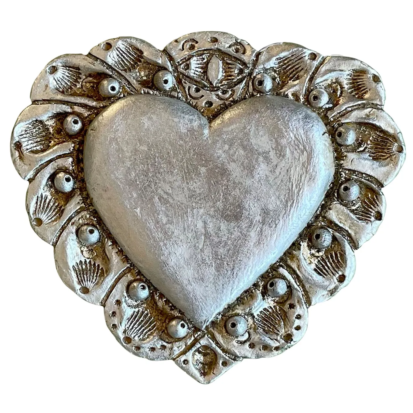 Scultura Da Parete Milagros Cuore Sacro In Gesso Argento