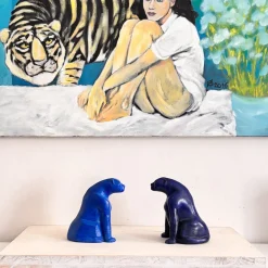 Scultura di pavone-pantera blu