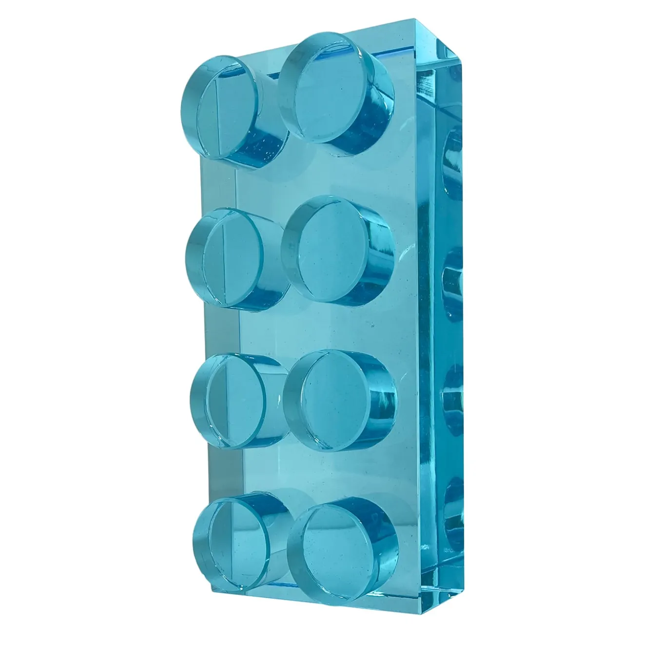 Scultura in cristallo blu fatta a mano in mattoni