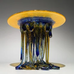 Scultura in Vetro Arancione Brillante e Blu