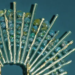 Scultura in vetro e metallo verde Pavone