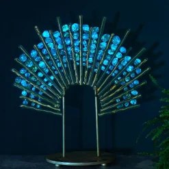 Scultura in vetro e metallo verde Pavone