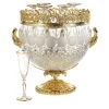 Secchiello da champagne in oro e cristallo con 6 flutes di cristallo