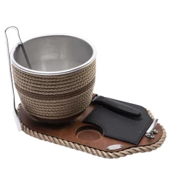 Secchiello per ghiaccio beige con base, pinze e coltello